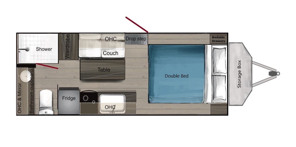 1800 Cross Country - Double Bed Layout